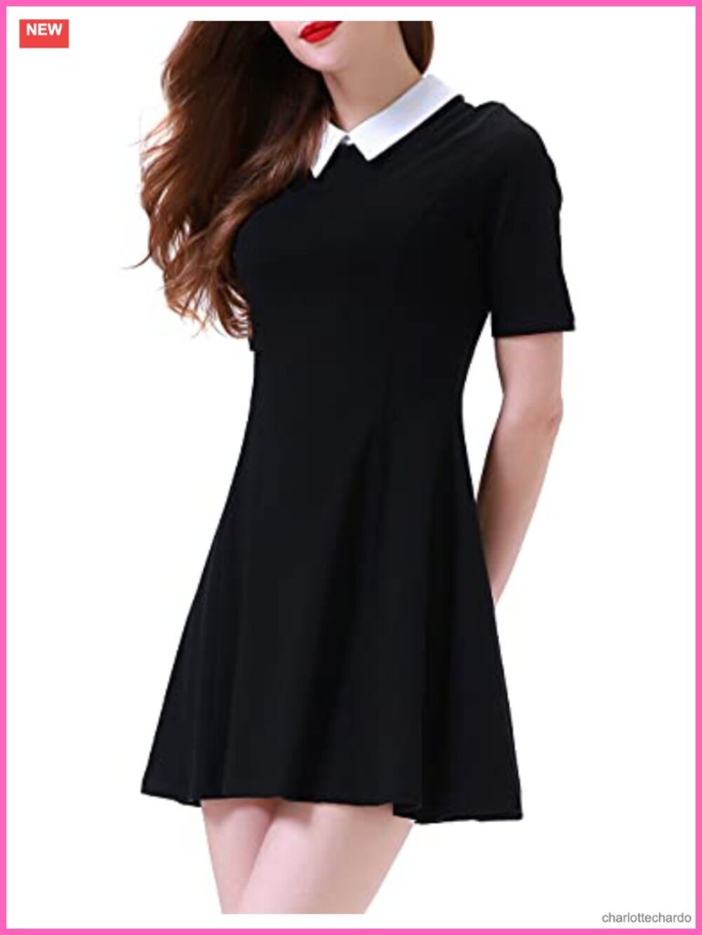 Women's Short Sleeve Peter Pan Collar Cotton-Spandex Skater Dress